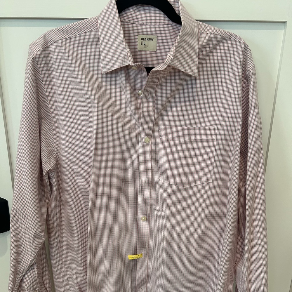 Old Navy Men's Casual Button Down Shirt Red and Blue Stripes (Large)